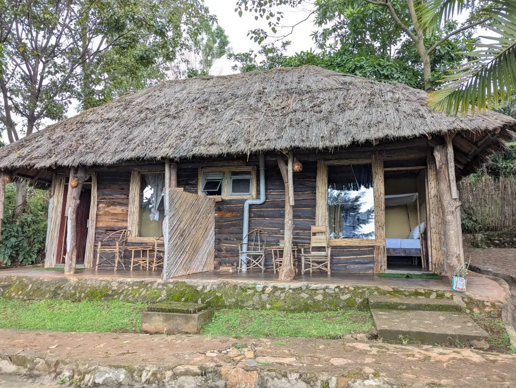 Sipi Guest House accommodation near Sipi Falls with views down to the flat plains of Karamoja and Teso region.